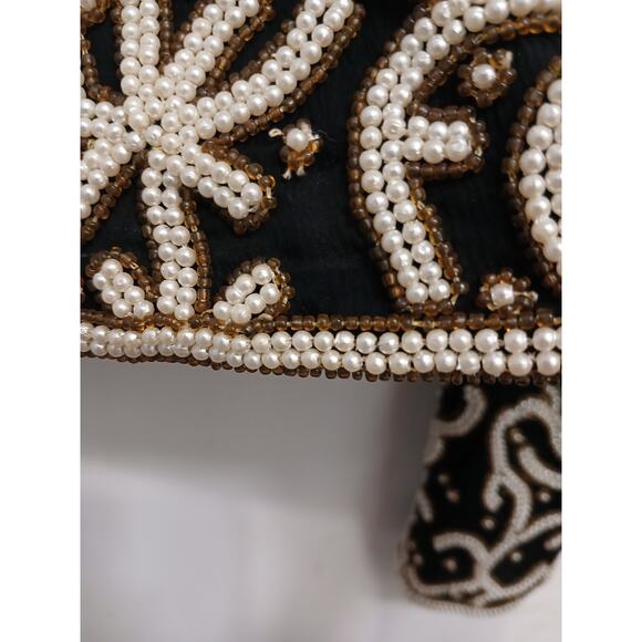 Vintage SILK Jacket Black White Pearls Sz SP Formal Holiday Party Glam Cropped - Picture 13 of 16